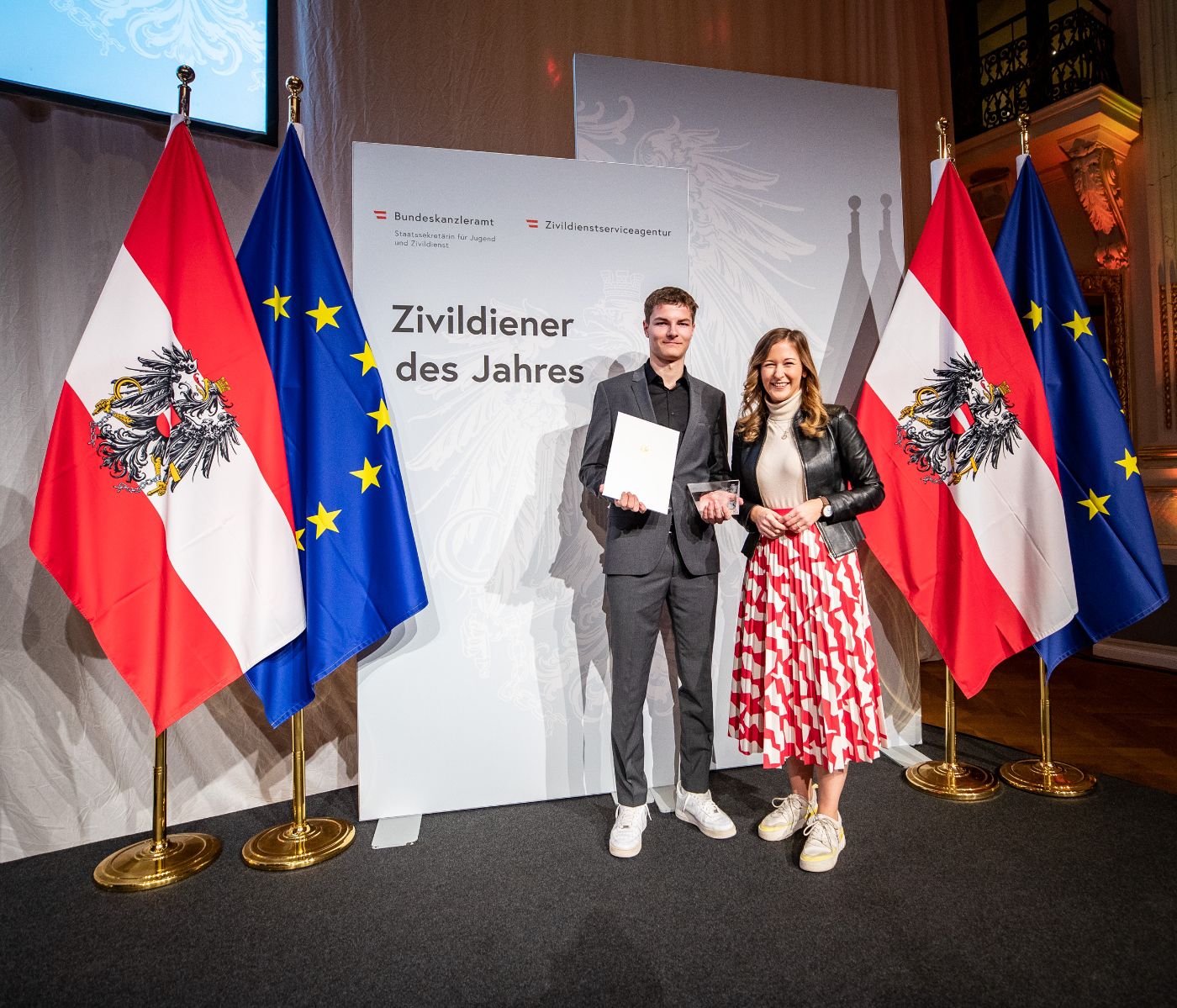 Zivildiener des Jahres 2022, Landessieger Burgenland und Staatssekretärin Claudia Plakolm